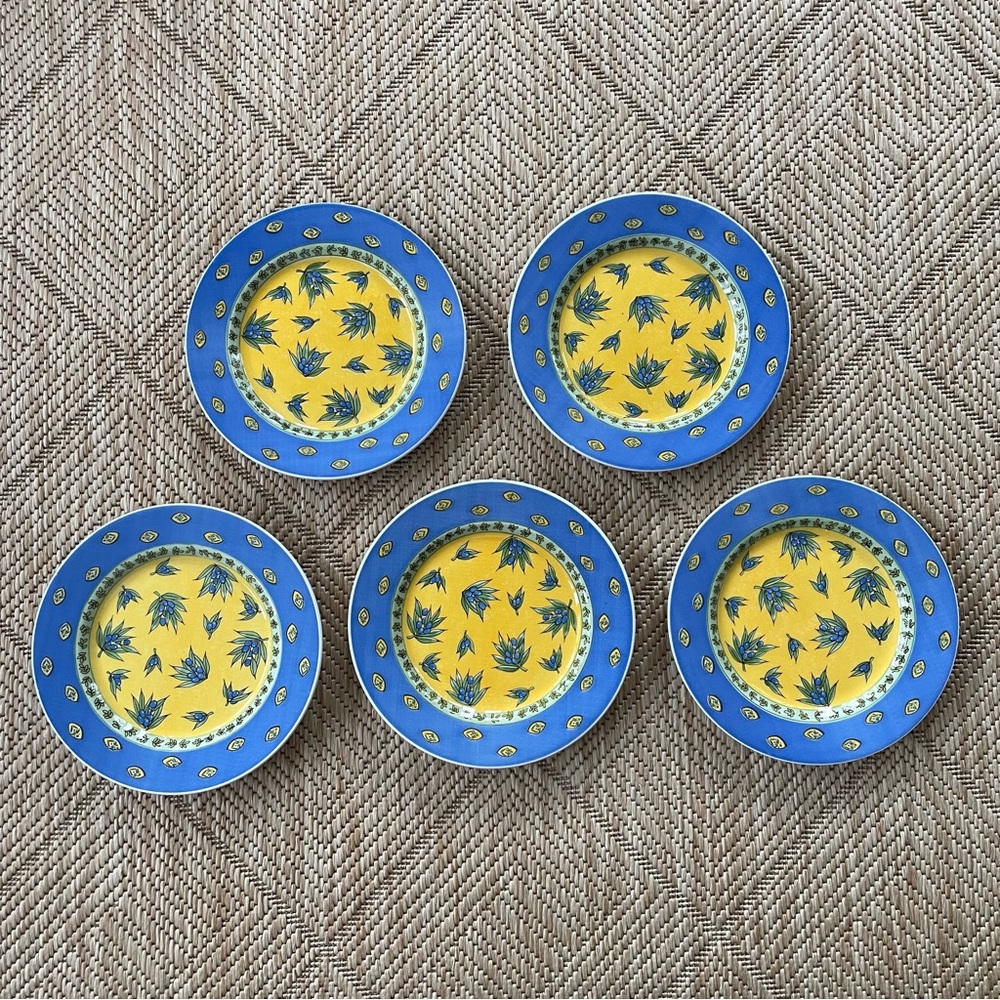 Quadrifoglio Ceramica blue and yellow olive pattern dessert plates - set of 5